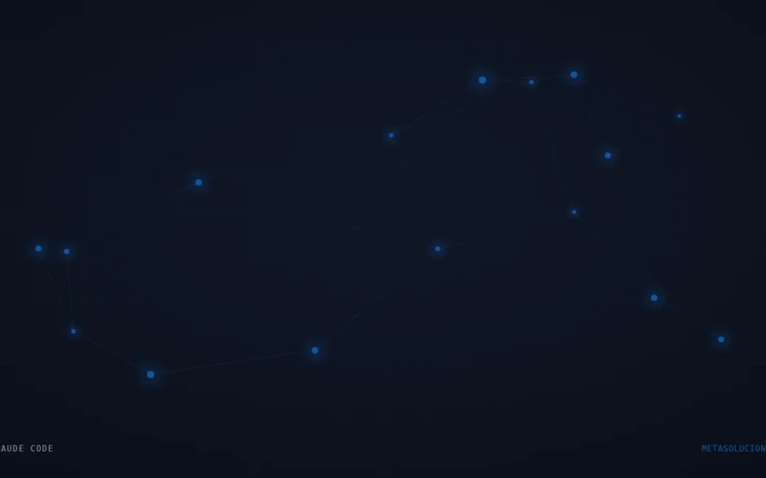 Ilustración abstracta de una red de nodos conectados en azul sobre fondo oscuro, representando la orquestación de agentes de código.