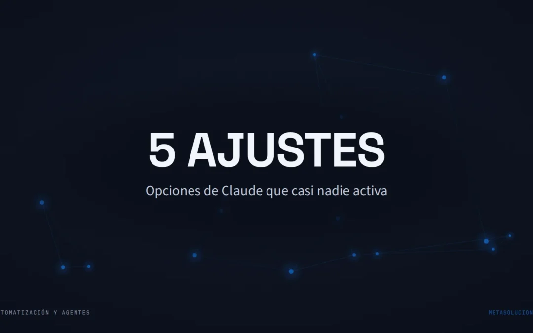 Cabecera del artículo con el texto 5 AJUSTES sobre una constelación de nodos azules en fondo oscuro. Opciones de Claude que casi nadie activa.